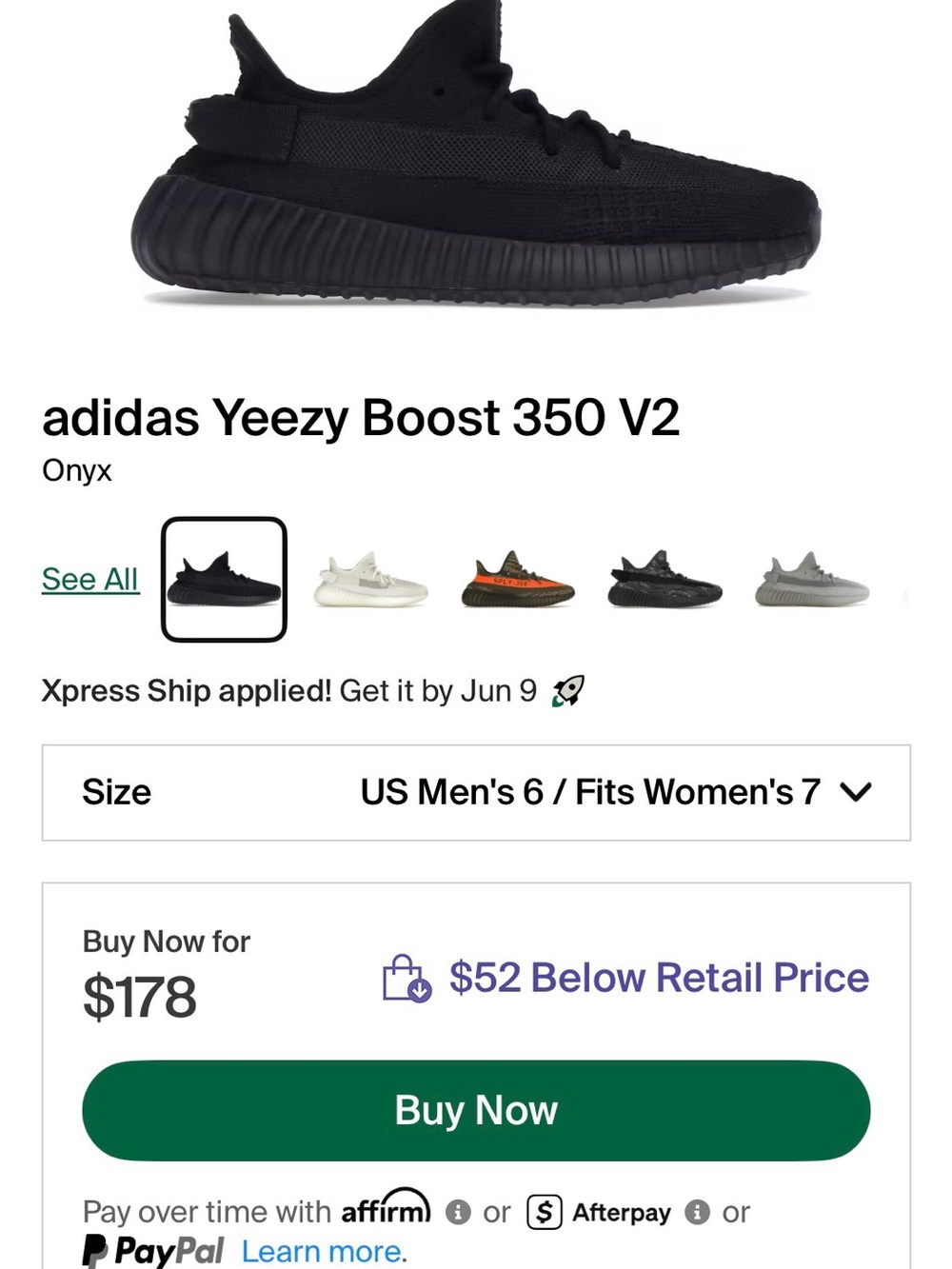 Yeezy 350V2 Onyx - men’s size 7 - Picture 9 of 12